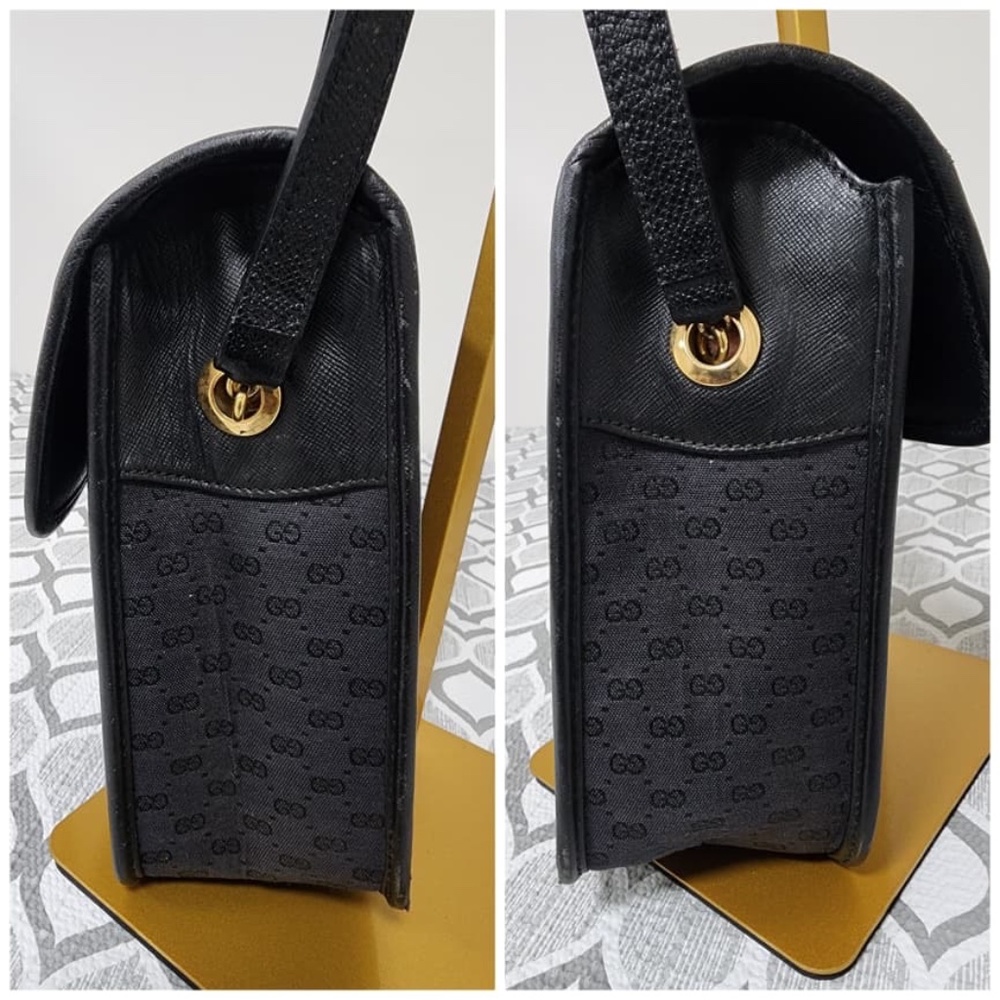 Authentic GUCCI Vintage Micro GG Canvas Bamboo Shoulder Bag Black - Picture 6 of 11